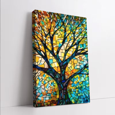 1PC Art mural, affiches encadrées, vitrail style arbre de vie, art mural sur toile, peinture abstraite colorée, décoration intérieure pour le salon, chambre à coucher, bureau, œuvre d'art moderne, prête à être accrochée