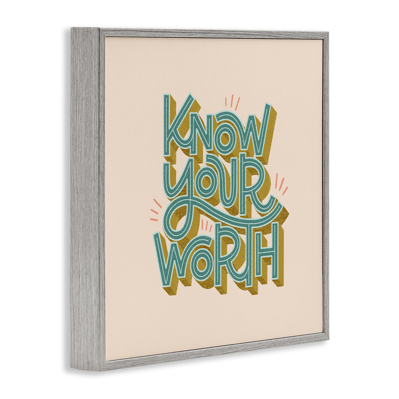 «Know Your Worth Green» sur toile beige encadrée, design par Sarah Hickman, Estampe numérique Farmhouse, H 17 po x l 17 po