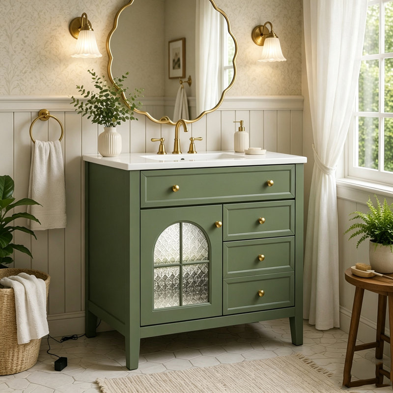 Armoire de salle de bain 35,6 po, Green+Only Cabinet+1door