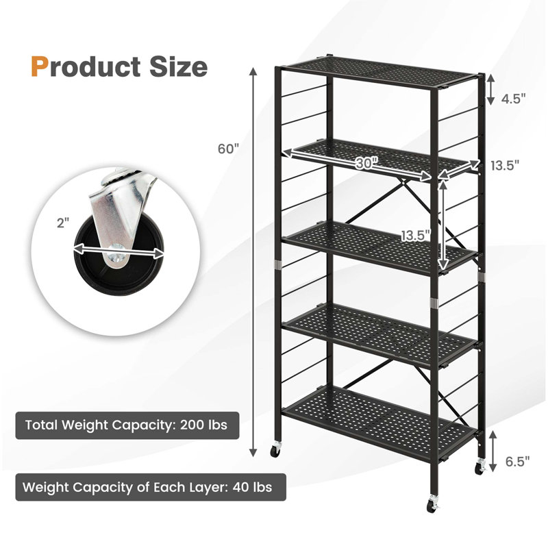  2 Pcs Foldable Storage Shelves Adjustable Collapsible Organizer Rack With Wheels