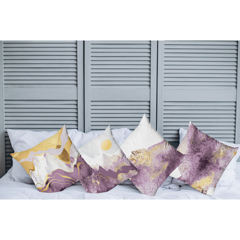Housse de coussin Minden, 20 po x 20 po, Moutarde / mauve