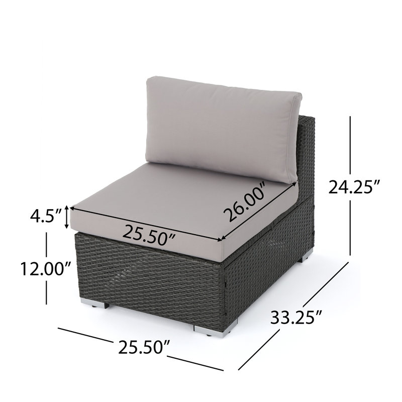 Hastyer Wicker Outdoor Armless Lounge Chair, Gray