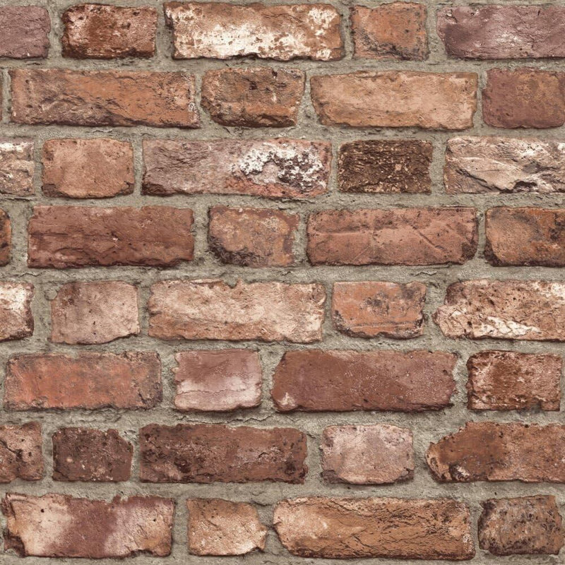 Pastel Red Brick Textured Matte Wallpaper 10m x 53cm Roll, Red
