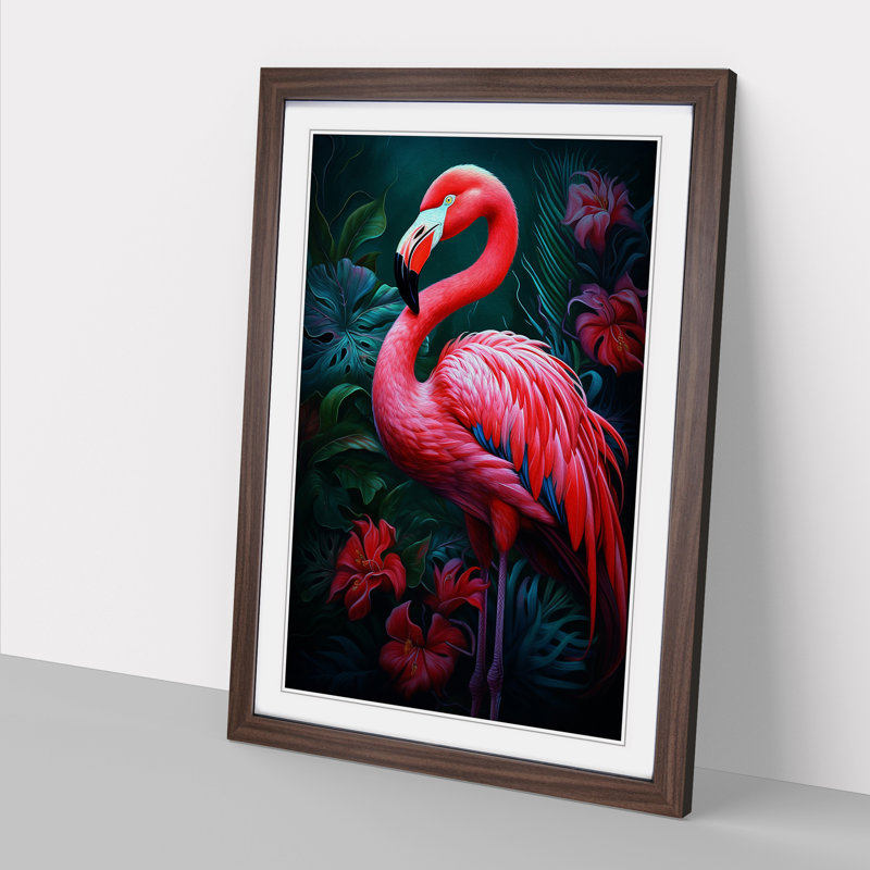 Flamingo Tachisme - Framed Print, Walnut Framed, 34cm H x 25cm W