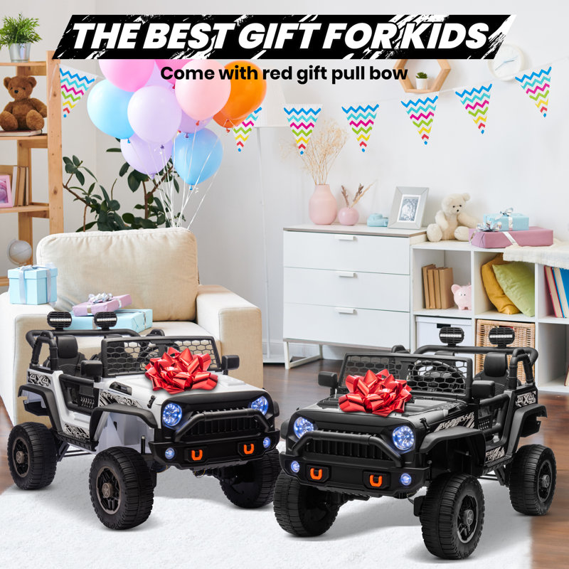 Voiture 2 places 24V XL pour enfants, 4 roues motrices / 2 roues motrices, télécommande / télécommande, 4 moteurs puissants de 200 W, Halloween, cadeaux de Noël