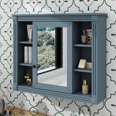 Armoire de salle de bain murale moderne 35 "x 28" avec miroir et 6 tablettes ouvertes