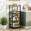 Bibliothèque à 4 niveaux avec structure en métal et supports de rangement en bois pour le salon, chêne gris et noir-472403053