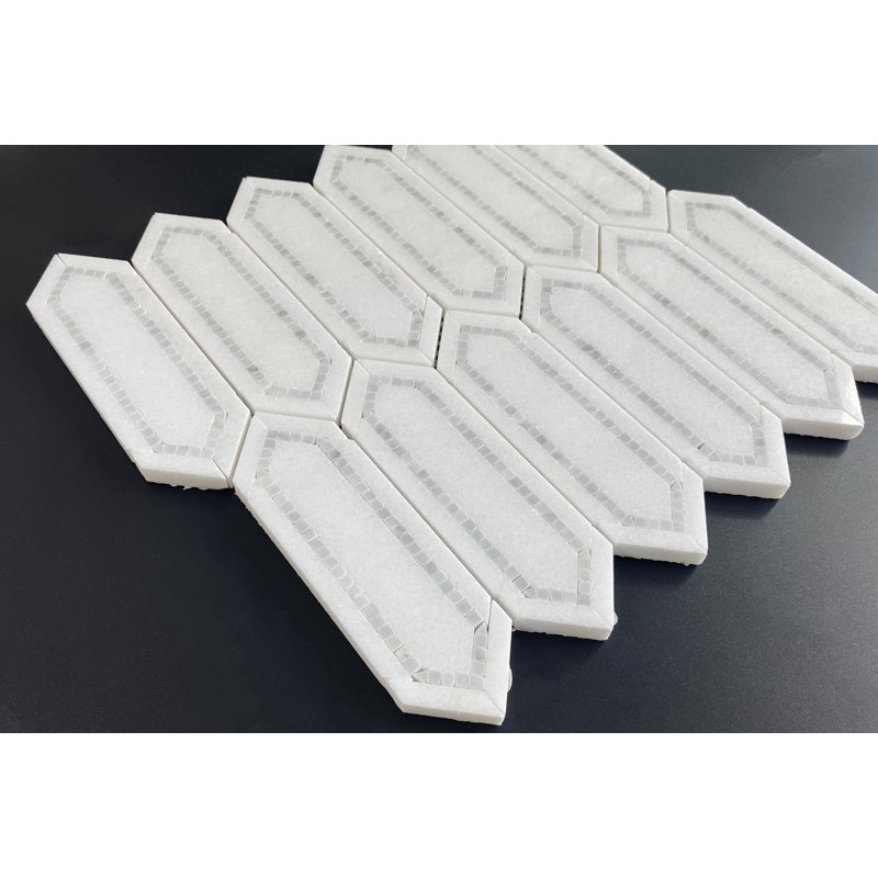 2" x 6.5" Natural Stone Color Variation Honeycomb Mosaic Wall & Floor Tile, Thassos White / White Carrara