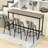 Long 4-Piece Dining Table Set with 3 PU Upholstered Stools-1334950767-1334950544