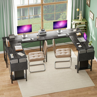L-Shaped Computer Desk with Desk Monitor Stand and Side Storage Bag