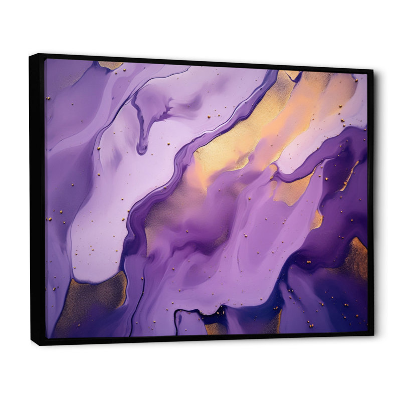 Mauve et or marbré, nuages d'encre II - impression, H 16 po x l 32 po x P 1 po, Cadre flottant noir