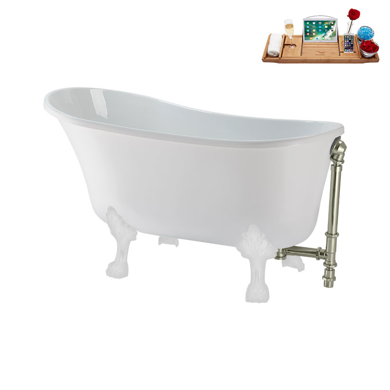 51.2'' x 25.6'' Soaking Acrylic Bathtub, Glossy White, Brushed Nickel