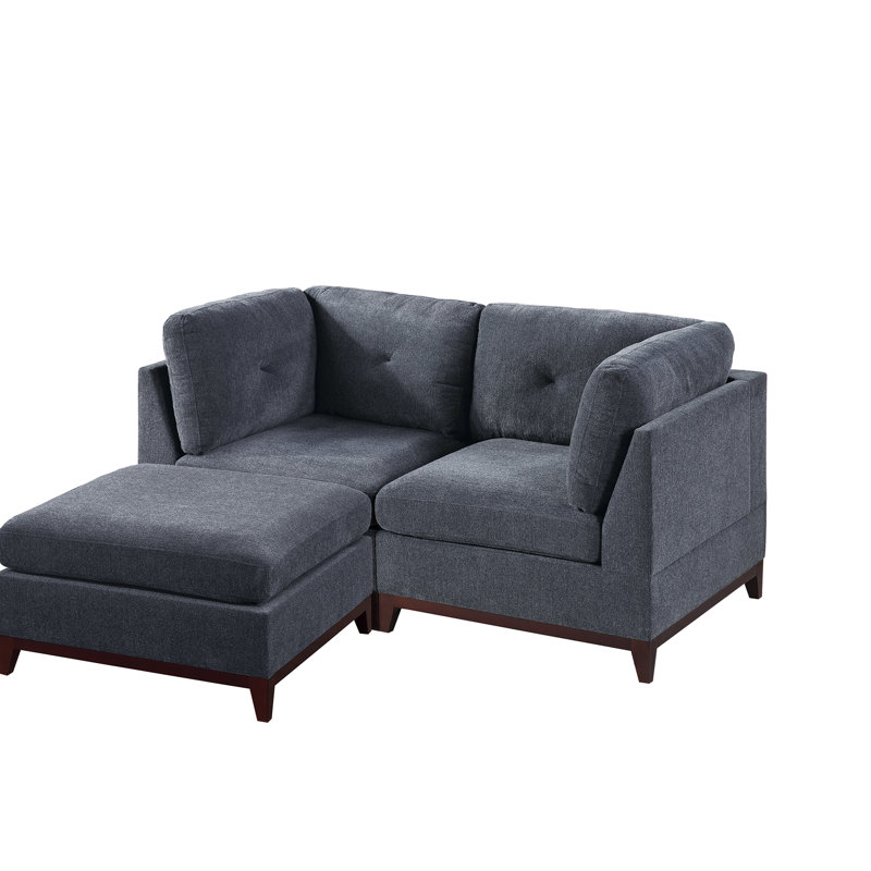 Modulaire - 3 pièces en frêne avec tissu en chenille doux et structure en bois ravissante