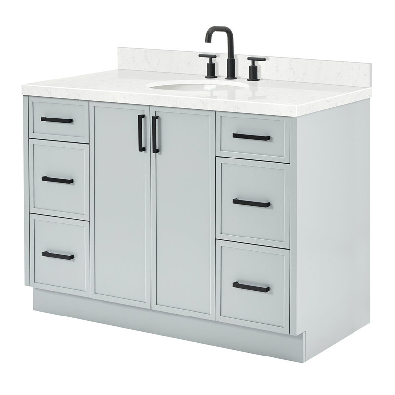 ARIEL Kelly 48 Single Sink Bathroom Vanity with Carrara Quartz Top, Gray, 48"