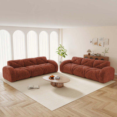 2-Piece Sofa Set Comfy Sofa Couch, 3+3 Seater Sofa Set,Deep Seat Sofa,Soft Velvet Fabric,32D High Density Sponge Bottom,No Assembly Required, Modern