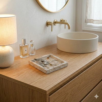Natural Travertine Square Vanity & Jewelry Tray – Decorative Catchall for Perfume, Rings, and Keys, Ideal Gift