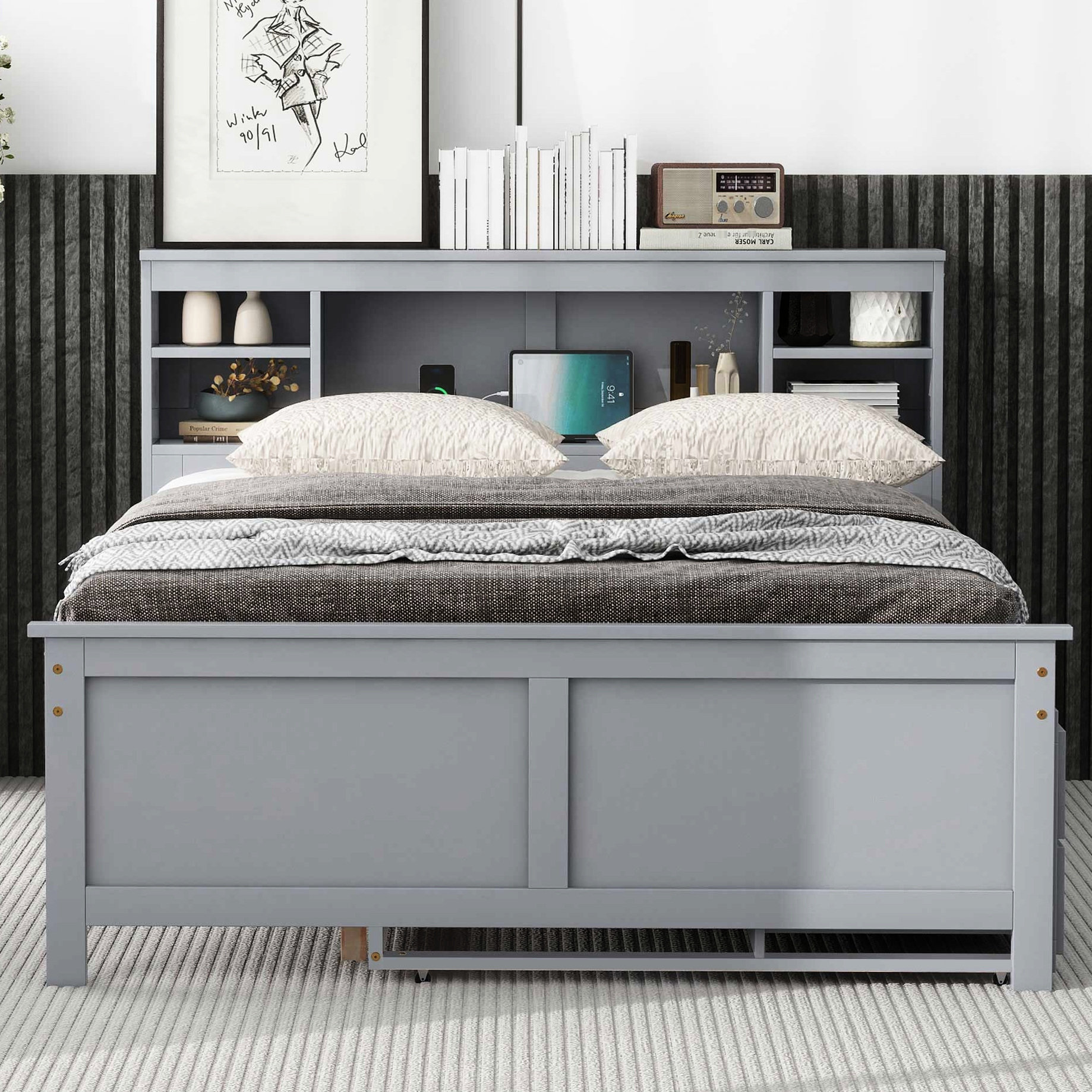 Latitude Run® Full Size Platform Bed With , Headboard Storage, Twin ...