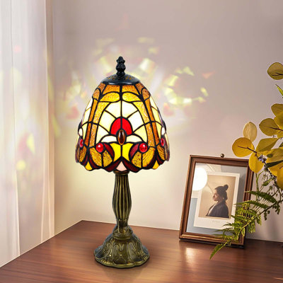 Lampe de style Tiffany de 6 pouces avec ampoule E12 - abat-jour baroque en vitrail pur fait à la main, base lourde et stable, décor facile à assembler pour la chambre à coucher, le salon et le bureau