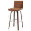 Tabouret pivotant rembourré Bomia avec structure en bois massif et dossier en similicuir en L-147272739-221022961