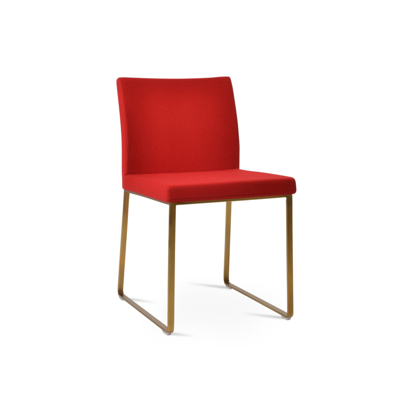 Chaise de salle à manger rembourrée en métal Aria, Similicuir gris, Laiton