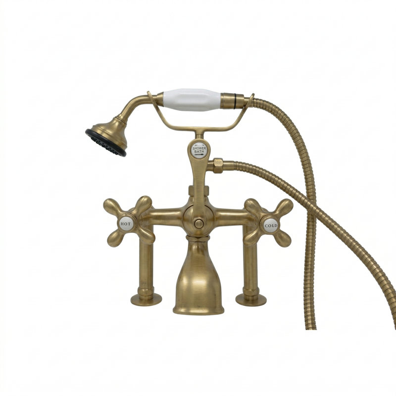 British Telephone Deck Mount Tub Faucet (P0462) by Strom Living, Unlacquered Satin Brass