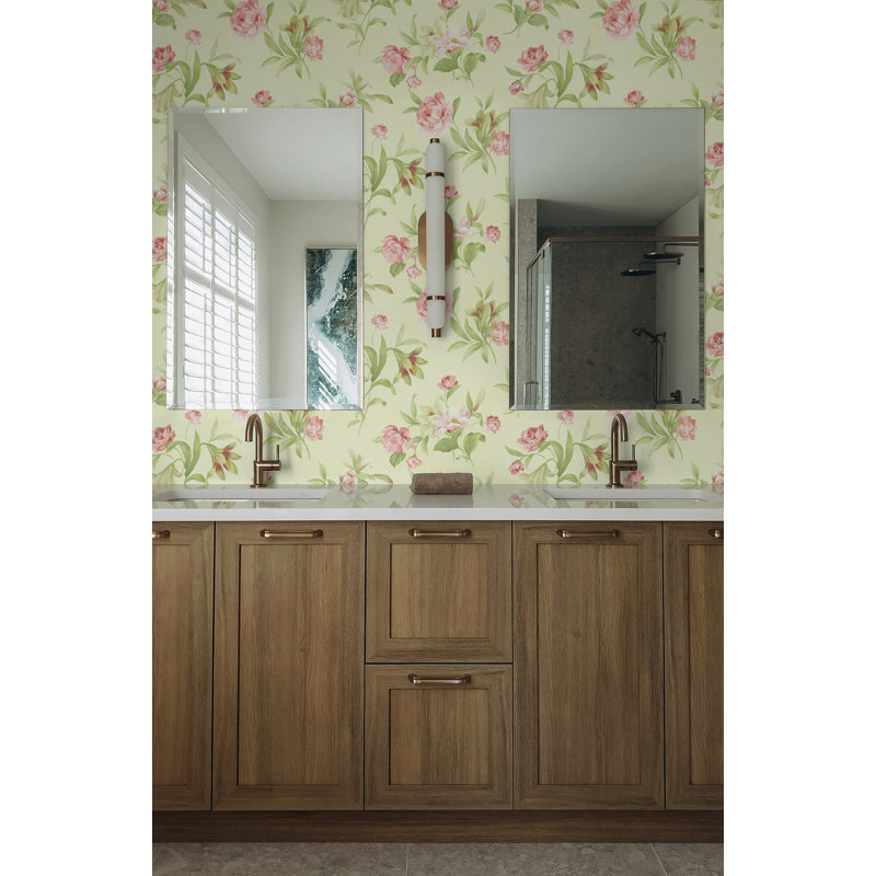 Papier peint Seabrook Designs Giverny, Crème au beurre métallique / rose pétale