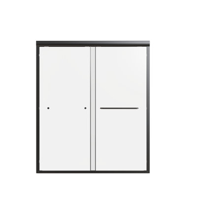 56"60"W*70" H  Semiframeless Double Sliding Shower Door, Bypass Shower Door, 1/4" (6Mm) Thick SGCC Tempered Glass Door,  Matte Black