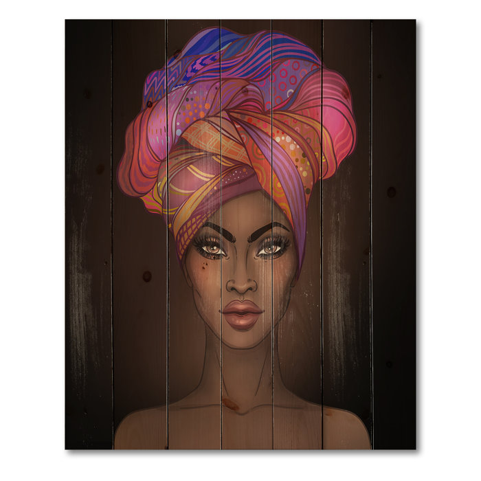 Bless international African American Woman With Turban VI On Wood Print ...