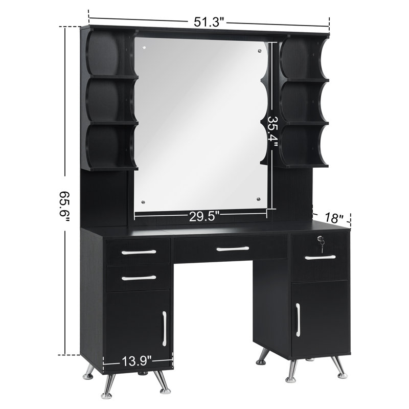 Beka Vanity Set with Mirror Make up Table Spa Beauty Styling Barber Station, Black