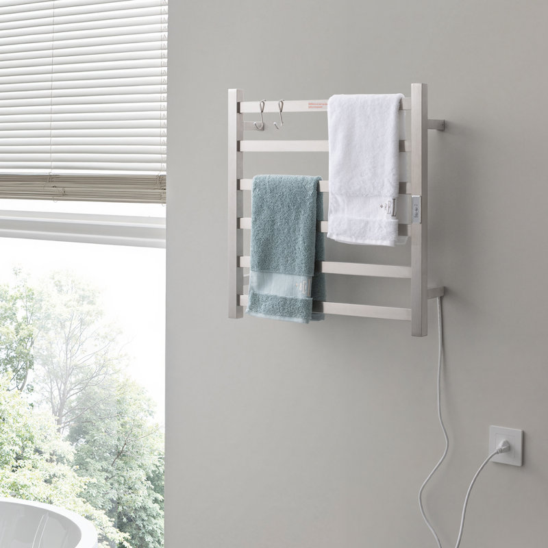 6 Bars Straight Electric Towel Warmer Wall Mounted 3 Working Modes, Brushed