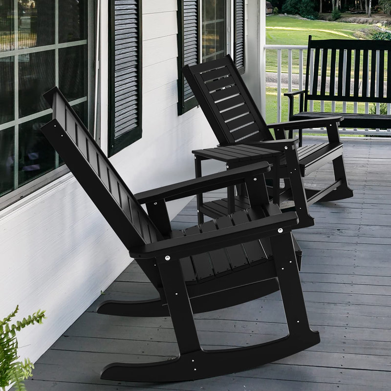 Outdoor Rocking Chairs  Set of 2, Black