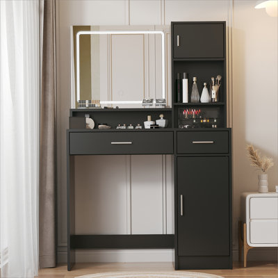Coiffeuse avec miroir et bande lumineuse à DEL, coiffeuse avec tiroir pour chambre à coucher
