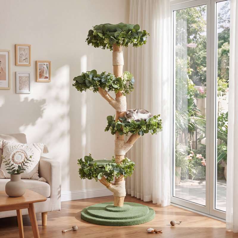 Solid Wood Cat Tree, 59.06" Tall Cat Tower for Multi-Cats