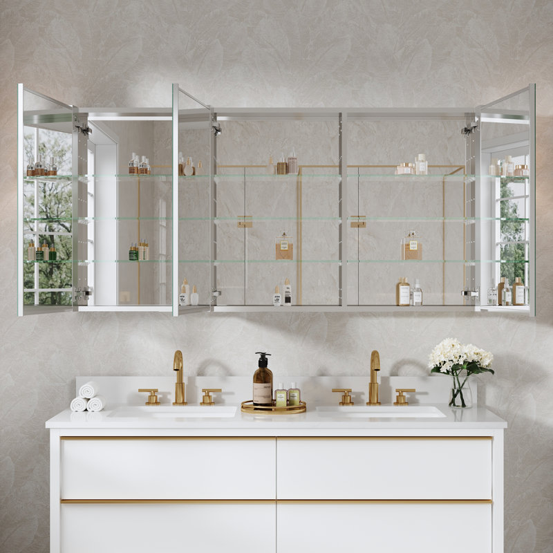 Armoire à pharmacie encastrée ou murale pour salle de bain avec tablettes réglables en verre, H 30 po x l 60 po x P 4,8 po