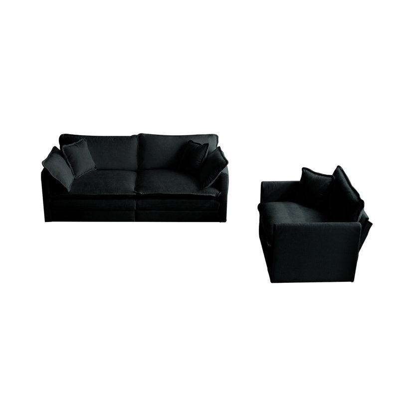 2 pièces et chaise en chenille noire. Structure solide en bois massif. Revêtement en chenille fine. Rembourrage en mousse souple. Combinaisons de sièges adaptables. Assemblage simple