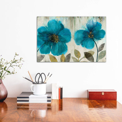 Teal Flowers 1 Piece Wrapped Canvas Painting