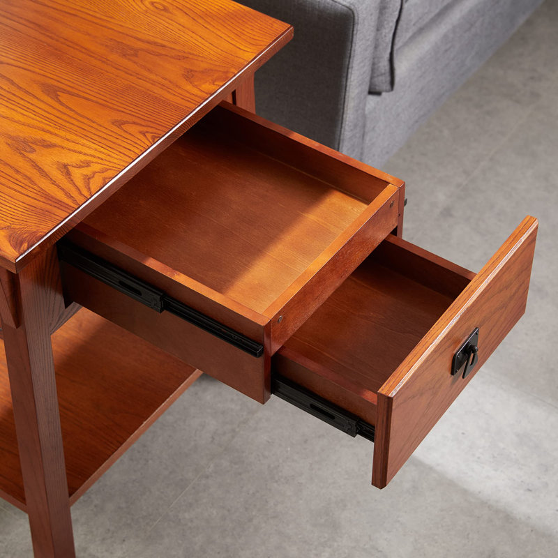 Russet Solid Wood Mission End Table with Locking Compartment