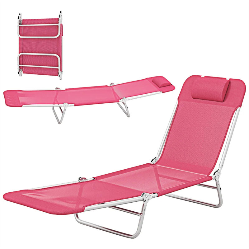 Folding Chaise Lounge Chair Tanning Chair, Pink