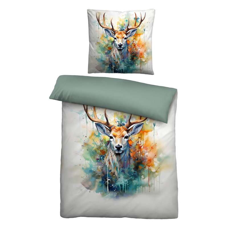 Biberna Feinbiber Bettwäsche 0346737 HIRSCH Cotton Flannel Duvet Cover Set, 155 x 220cm - 1 Pillowcase (80 x 80 cm)