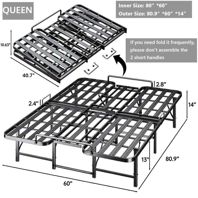 Sturdy & Foldable Queen Bed Frame | 1500Lbs Capacity, 13" Underbed Storage, Easy 10-Min Assembly, Queen