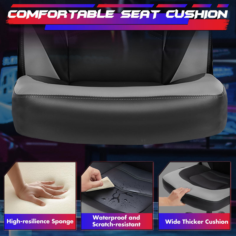 Computer Gaming Desk Chair - Ergonomic PU Leather with Comfy Lumbar Support, Height Adjustable Rolling Desk with Flip-up Armrests, for Home and Office