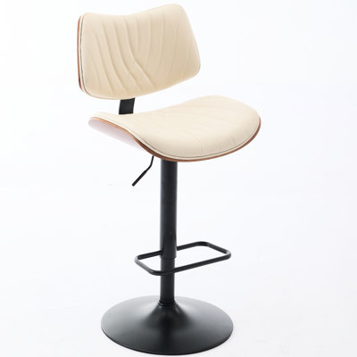 Chaises de bar modernes Mid-Century, structure en noyer, revêtement en cuir, rotation à 360 °, dossier ergonomique réglable, pour îlot de cuisine / salle à manger / café, tabouret beige avec pivot, hauteur réglable, faux