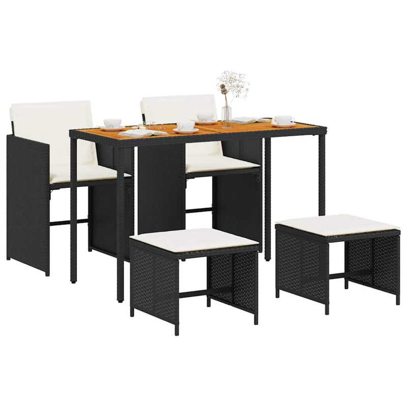 Patio Dining Set with, Cream White Cushion/Black Frame