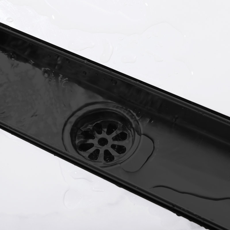 Modern Linear Grid With Hair Strainer And Lifting Hook For Bathroom Shower, Matte Black, 27.6 Inches