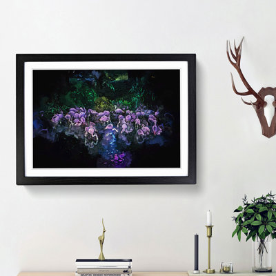 Neon Flamingos in Abstract - Framed Print