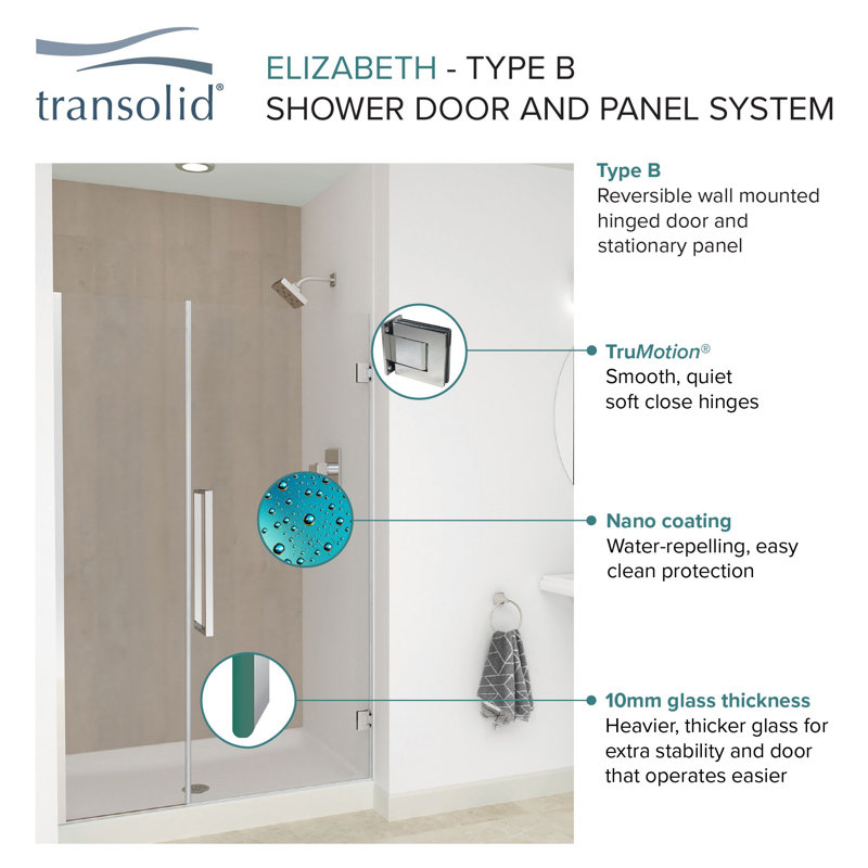 Porte de douche à charnière avec verre transparent l 55 po x H 76 po Transolide Elizabeth, Noir mat