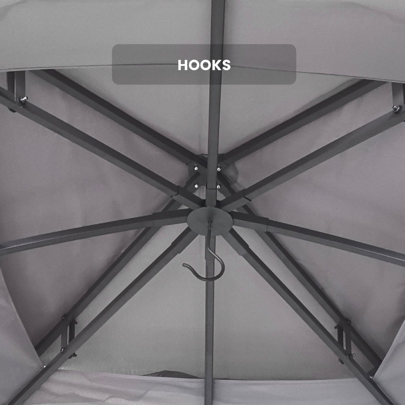 Louvre Steel Double Roof Soft Top Gazebo With LED Lighting And Bluetooth Speaker,Netting And Pravicy Curtains, Grey