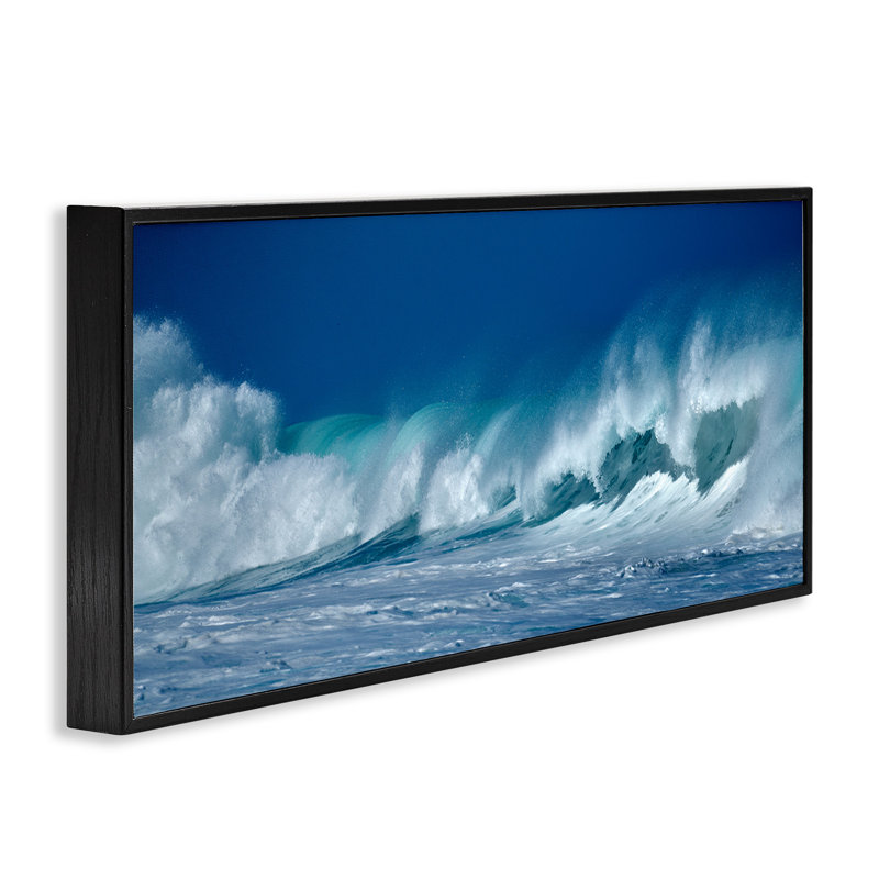Vue panoramique du raz-de-marée de l'océan, H 24 po x l 10 po, Giclée encadrée noir minuit