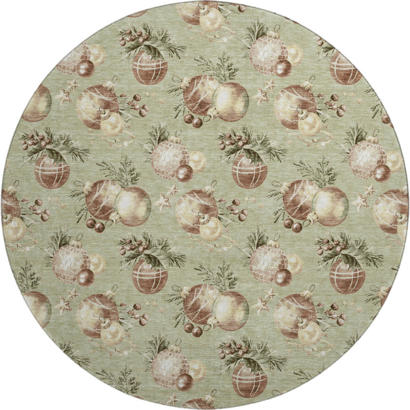 Premium Machine Washable Mayfield AMF1828 Christmas Balls Rug, Round 8'