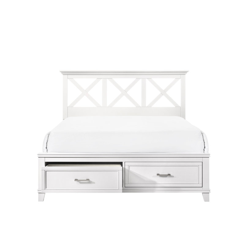 Lit de rangement très grand blanc en X avec tête de lit en bois massif et style transitionnel de 88,54 po Profond, 51,15 po de hauteur, 85,11 de largeur, poids de 195,95 lb, et structure, hauteur, profondeur, largeur